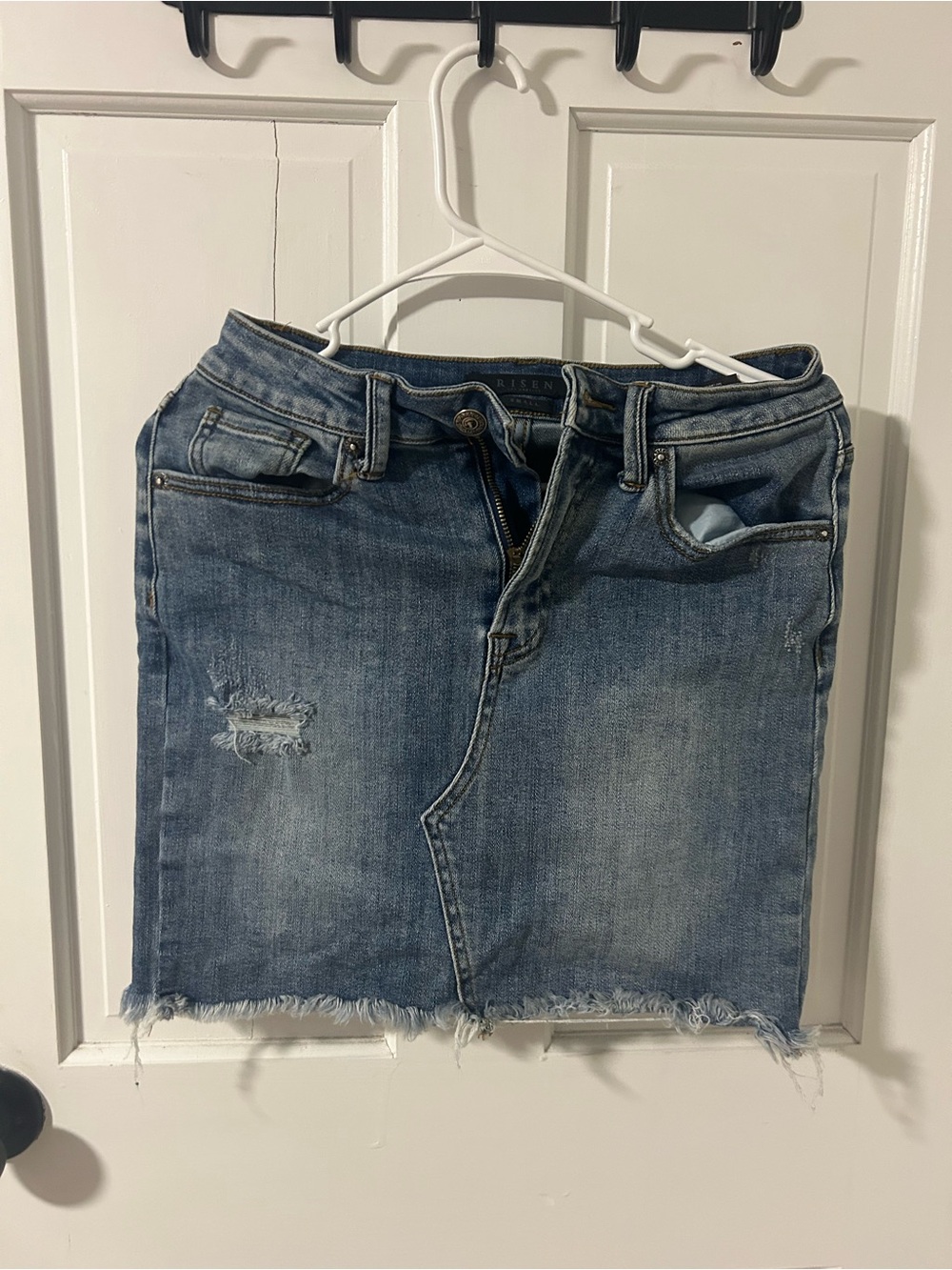 Denim Mini Skirt - Light Blue Distressed